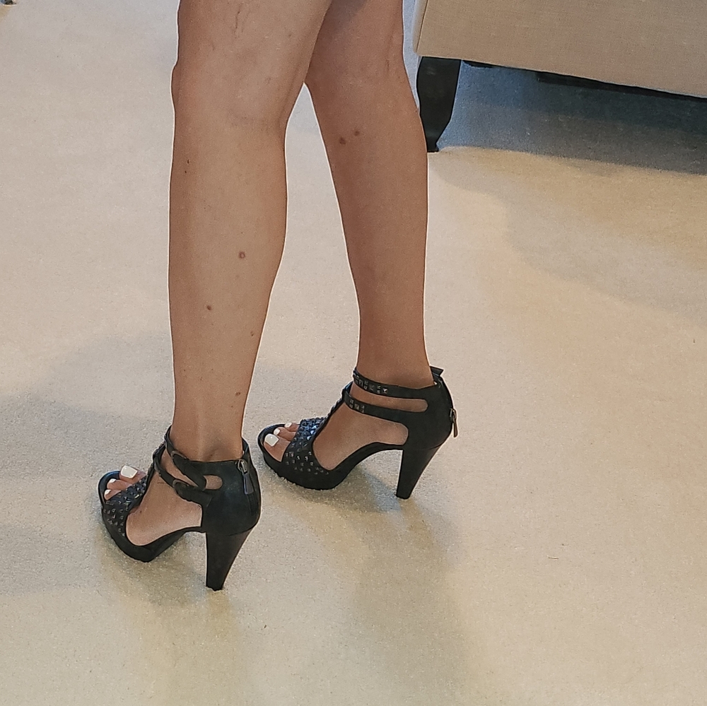 Leather Platform Studded Heels - image 5